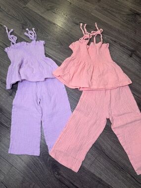 Tie-Strap Top & Wide Leg Pants Set - Pink and Lavender